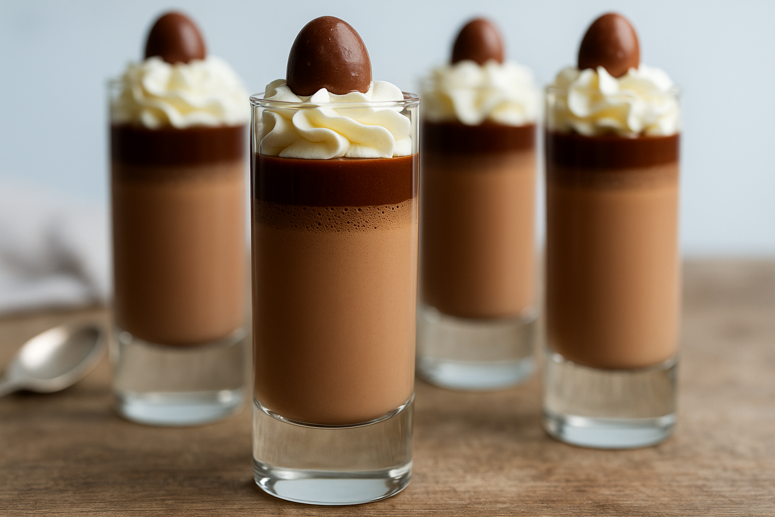 Polly panna cotta dessert in tall glasses topped with whipped cream and Cloetta Polly candy